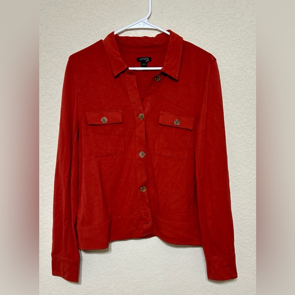 J Jill Wearever Collection Button Shacket Burnt Orange Collared Women’s Medium